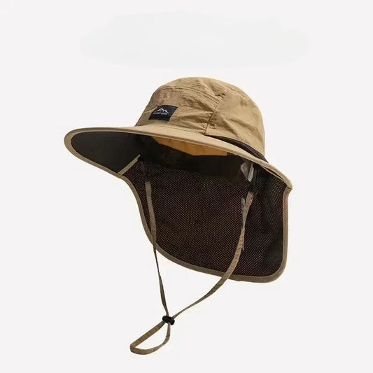 Bondi Wide-Brim Sun Hat with Neck Flap Unisex (Beige)