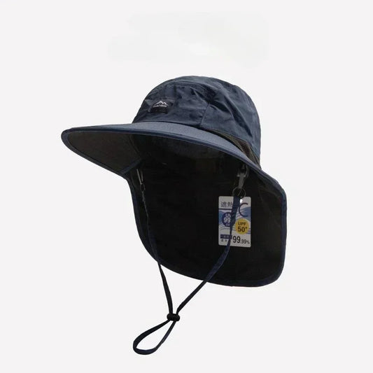 Bondi Wide-Brim Sun Hat with Neck Flap Unisex (Dark Blue)