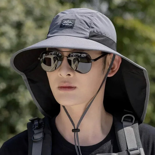 Bondi Wide-Brim Sun Hat with Neck Flap Unisex (Dark Blue)