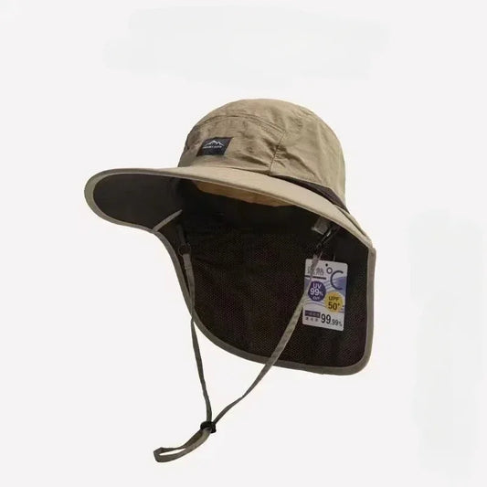 Bondi Wide-Brim Sun Hat with Neck Flap Unisex (Army Green)