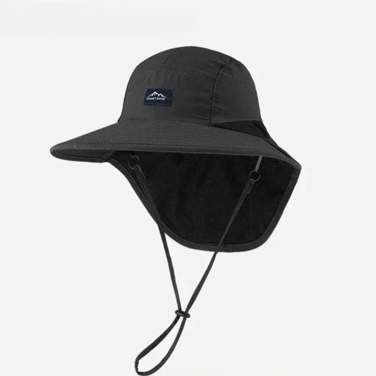 Bondi Wide-Brim Sun Hat with Neck Flap Unisex (Black)