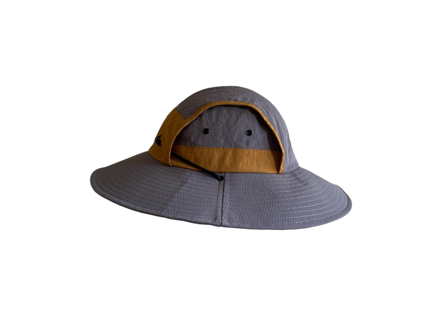 Gray sun hat with brown interior on a white background